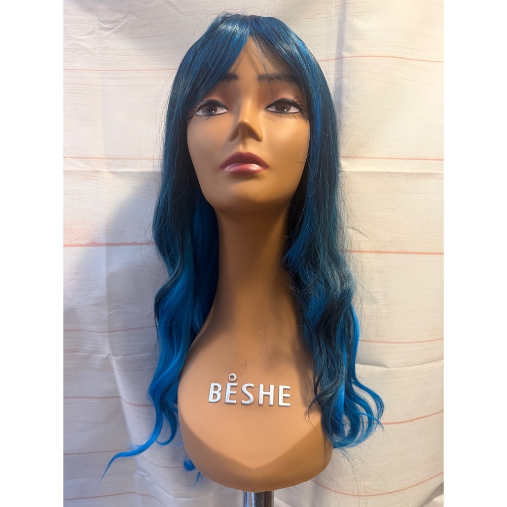 Black/blue wig with bangs